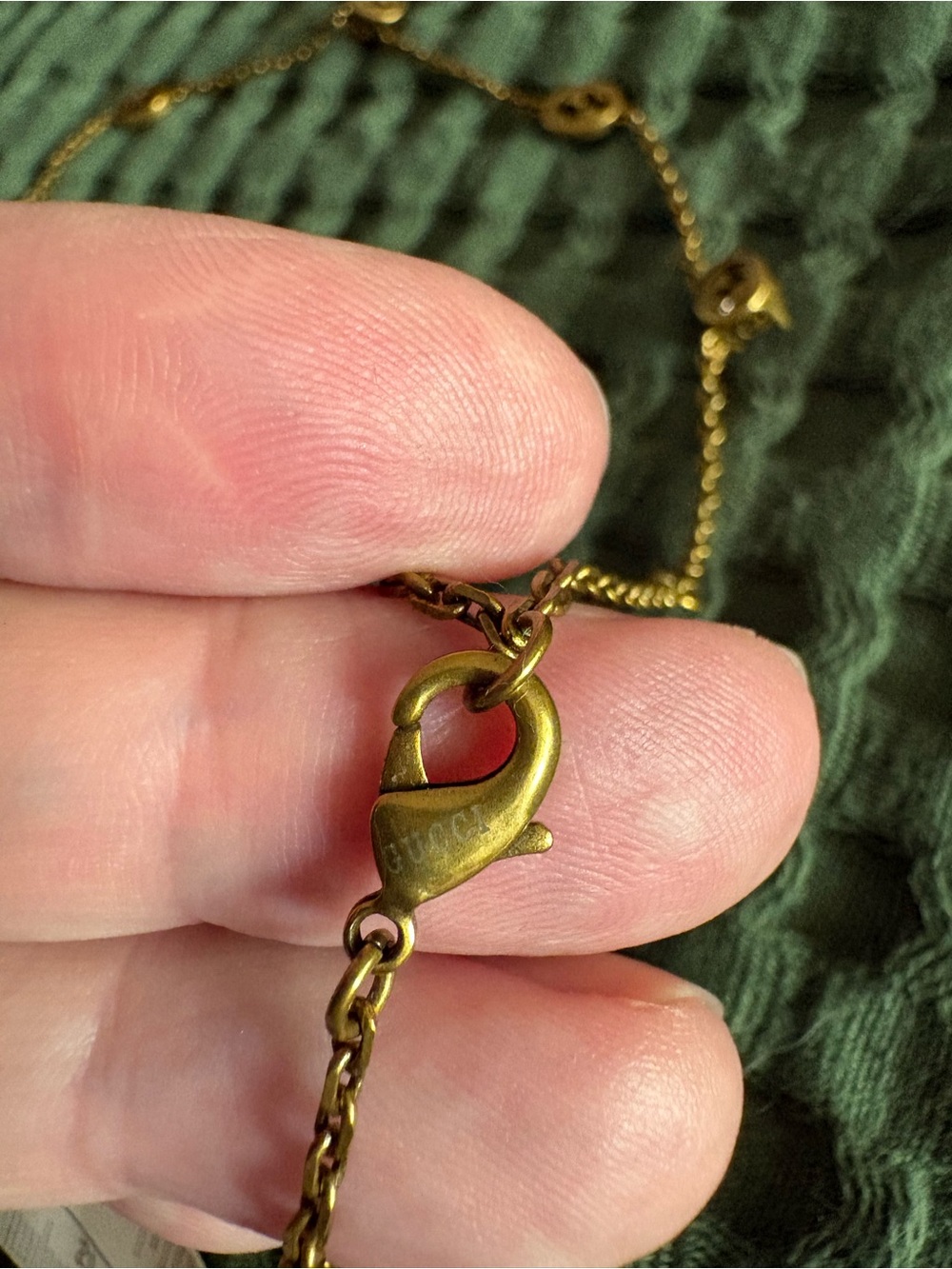 Gucci Old Gold-Tone Chain Necklace with Green, Red and Purple Gem Charms 20” - Picture 5 of 8